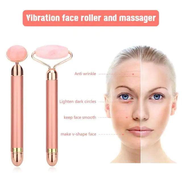 Vibrating Gemstone Facial Roller - Skin Firming & Anti-Aging Massager