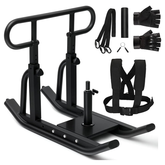 Weight Training Sled - Adjustable Height Push Sled with Tactical Gloves