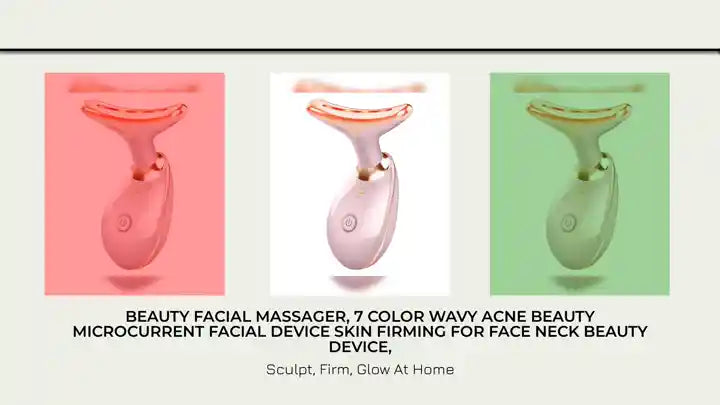 Beauty Facial Massager, 7 Color Wavy Acne Beauty Microcurrent Facial Device Skin Firming for Face Neck Beauty Device, by@Outfy